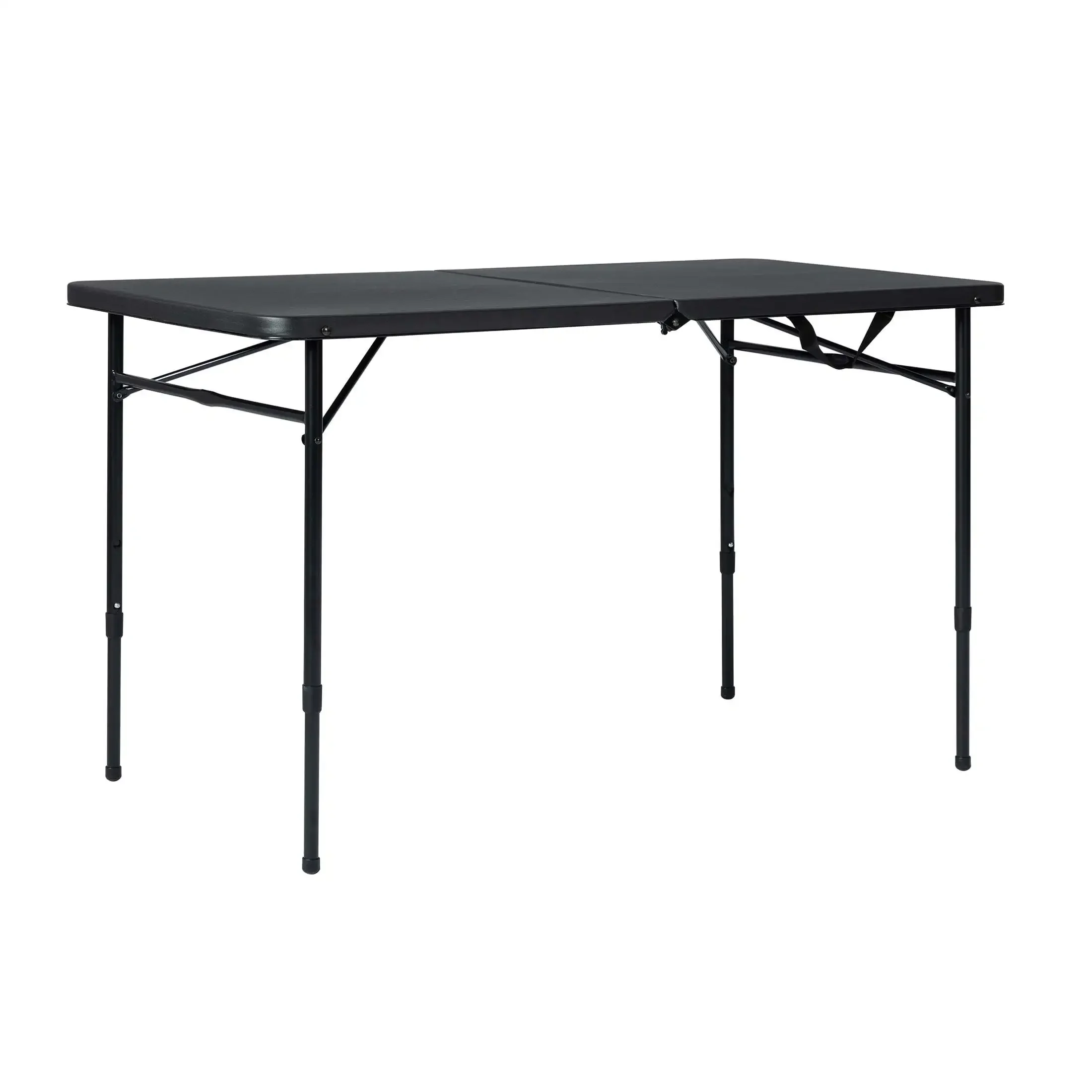This 4-foot adjustable folding table can be easily folded in half for easy storage. Classic black design, simple and beautiful