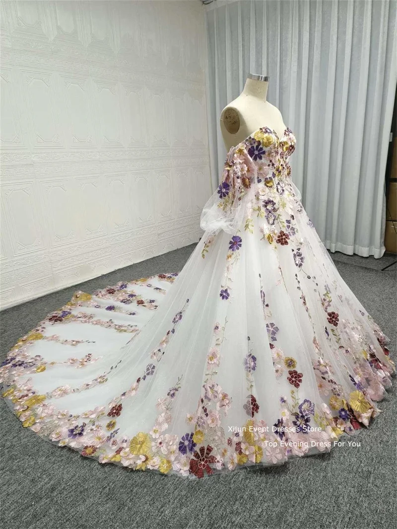 Xijun Elegant Evening Dress Flower Lace Wedding Dress Prom Dresses Fairy Sweetheart Prom Gowns Cap Sleeves Vestidos 2023 Women