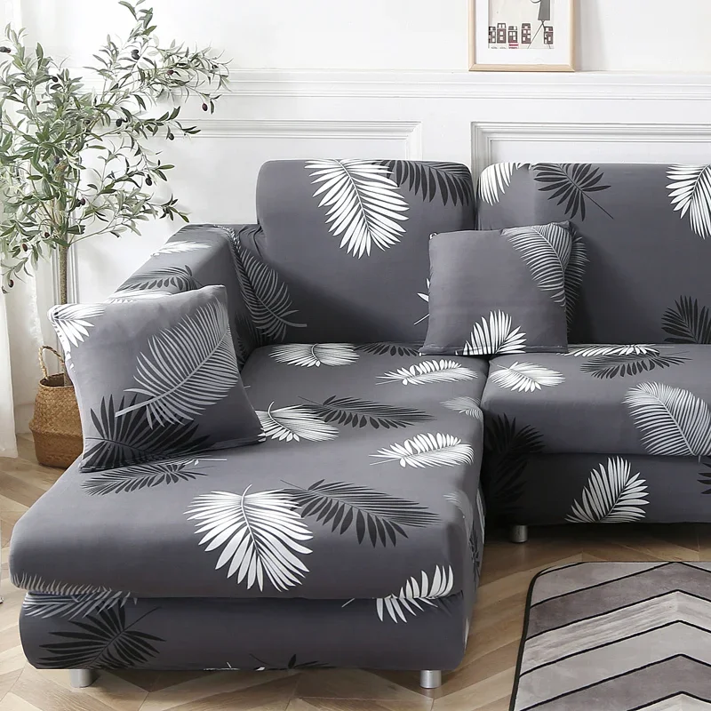 Elastic Spandex Sofa Cover For Living Room Tight All-inclusive Couch Covers Leaves Printed Style Sectional Corner Sofa Protector