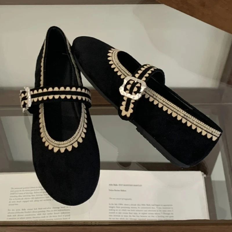retro-round-toe-belt-buckle-design-ballet-flats-women-high-quality-faux-suede-mary-jane-shoes-comfortable-soft-sole-casual-shoes