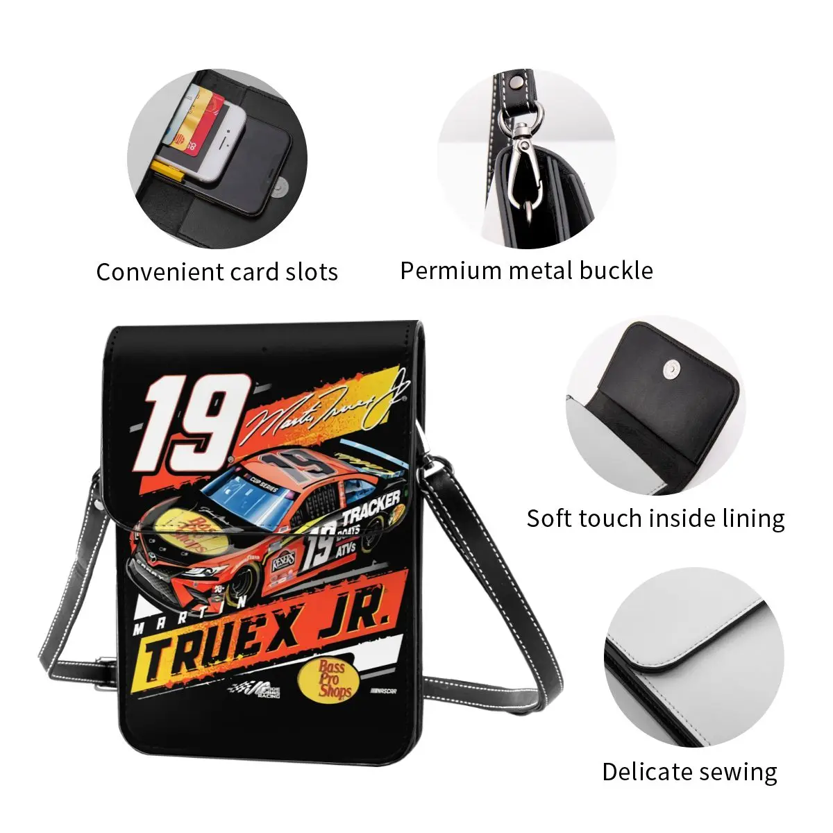 Martin truex JR 19 Crossbody กระเป๋าสตางค์กระเป๋าสะพายไหล่กระเป๋าโทรศัพท์โทรศัพท์มือถือสายรัดปรับได้