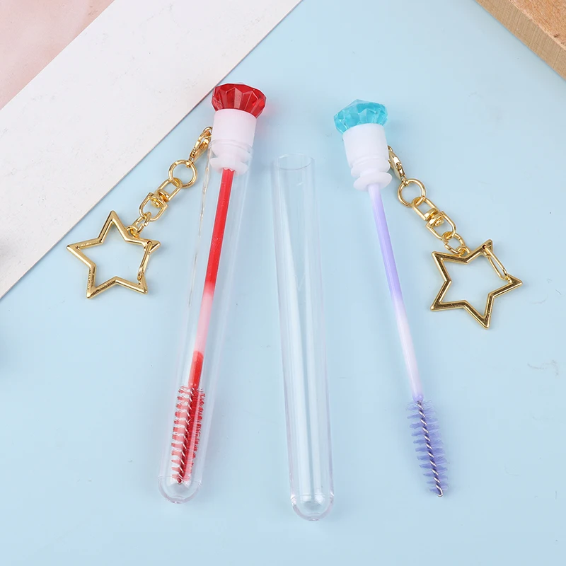 Reusable Eyelash Brush Tube Keychain Plastic Lash Spoolie Container Glitter Cils Dust-proof Mascara Wands Keyring