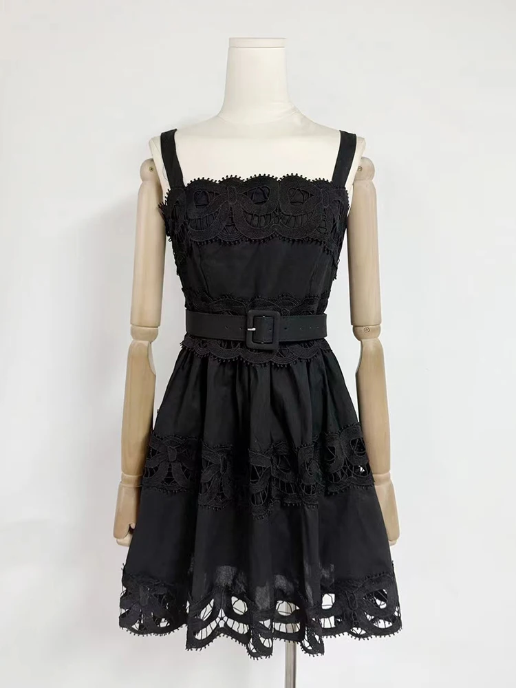 Applicazione da donna estate 2025, ritaglio, allacciatura, vita stretta, abito allacciato, abito gonfio a trapezio ampio e alla moda a vita alta