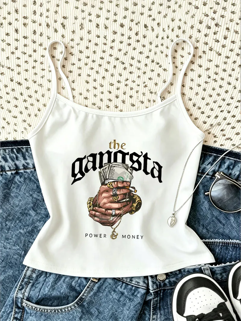 Hip Hop Money Print Retro Casual Crop Top Vest Streetwear Spring Summer 90s Women'S Tank Top Clothing Tee Girls