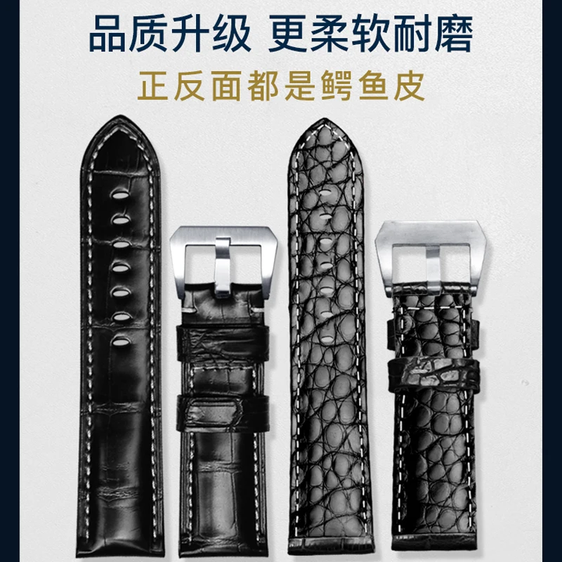 FUYIJIA Custom P-anerai Crocodile Watchbands Double Sided Alligator Skin Strap 26MM 24MM 22MM 20MM Handmade Genuine Leather Belt