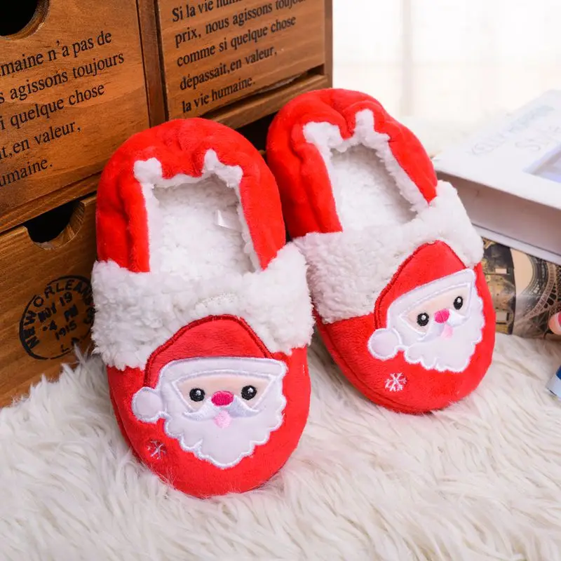 Toddler Girls Slippers for Winter Baby Boys Loafers Plush Warm Rubber Sole Santa Claus Home Shoes House Footwear Christmas Gifts