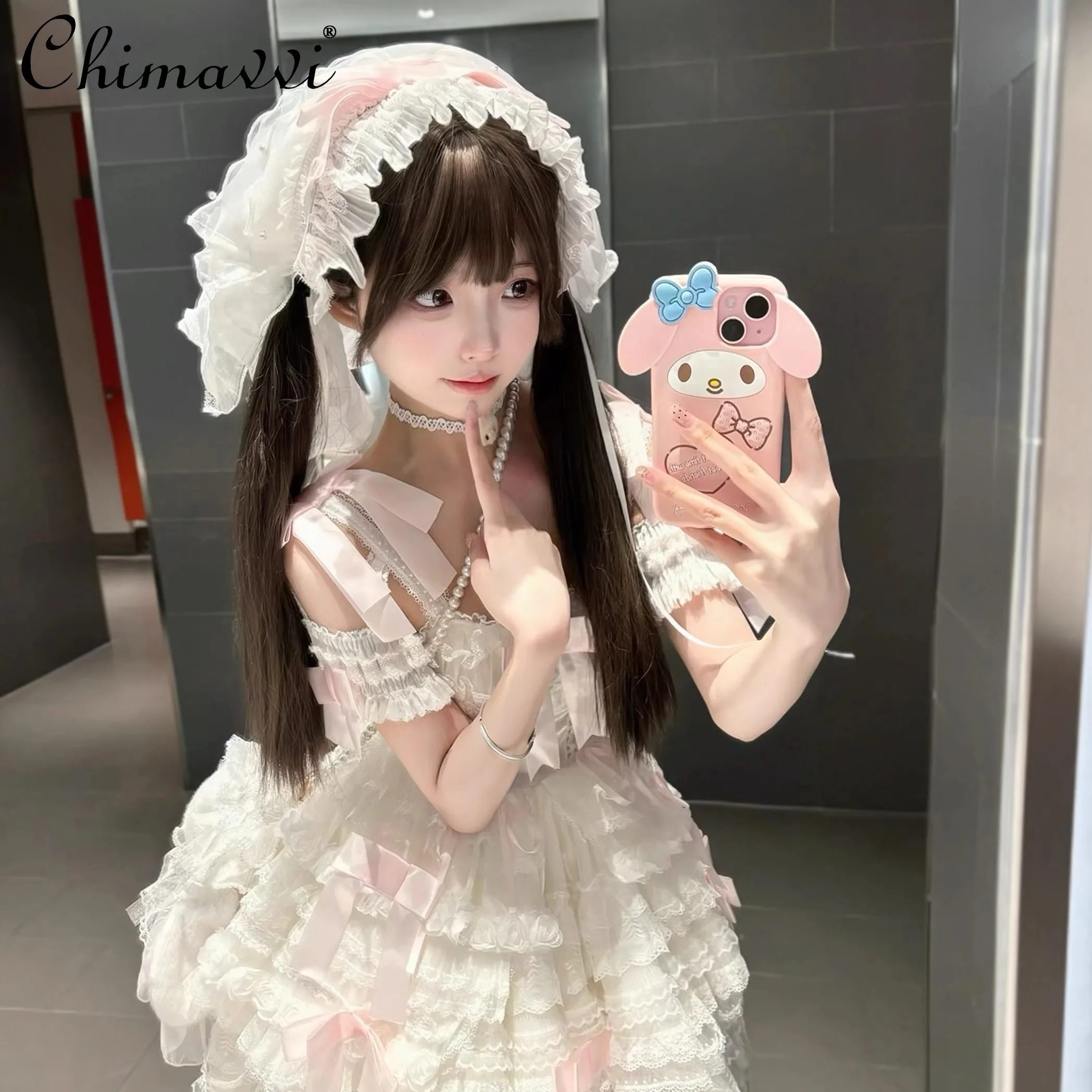 Lolita Flower Wedding Elegant Princess Dress Spring and Summer New Sweet Girl Cute Bow High Waist Birthday Party Lo Dress Women