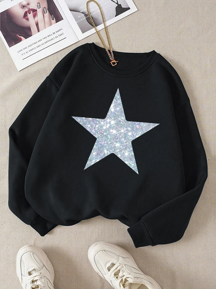 The Pentagram Of Sequins Print Female Sweatshirt Harajuku O-Neck Retro Hoody Fashion Casual Clothes Autumn Loose Tracksuit Women