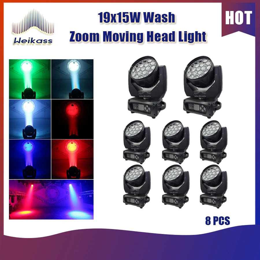 0 Tax 8Pcs LED 19x15W Moving Head Stage Light Equipment Concert Productions Professionals Wedding RGBW 4in1 Free Fast Shipping