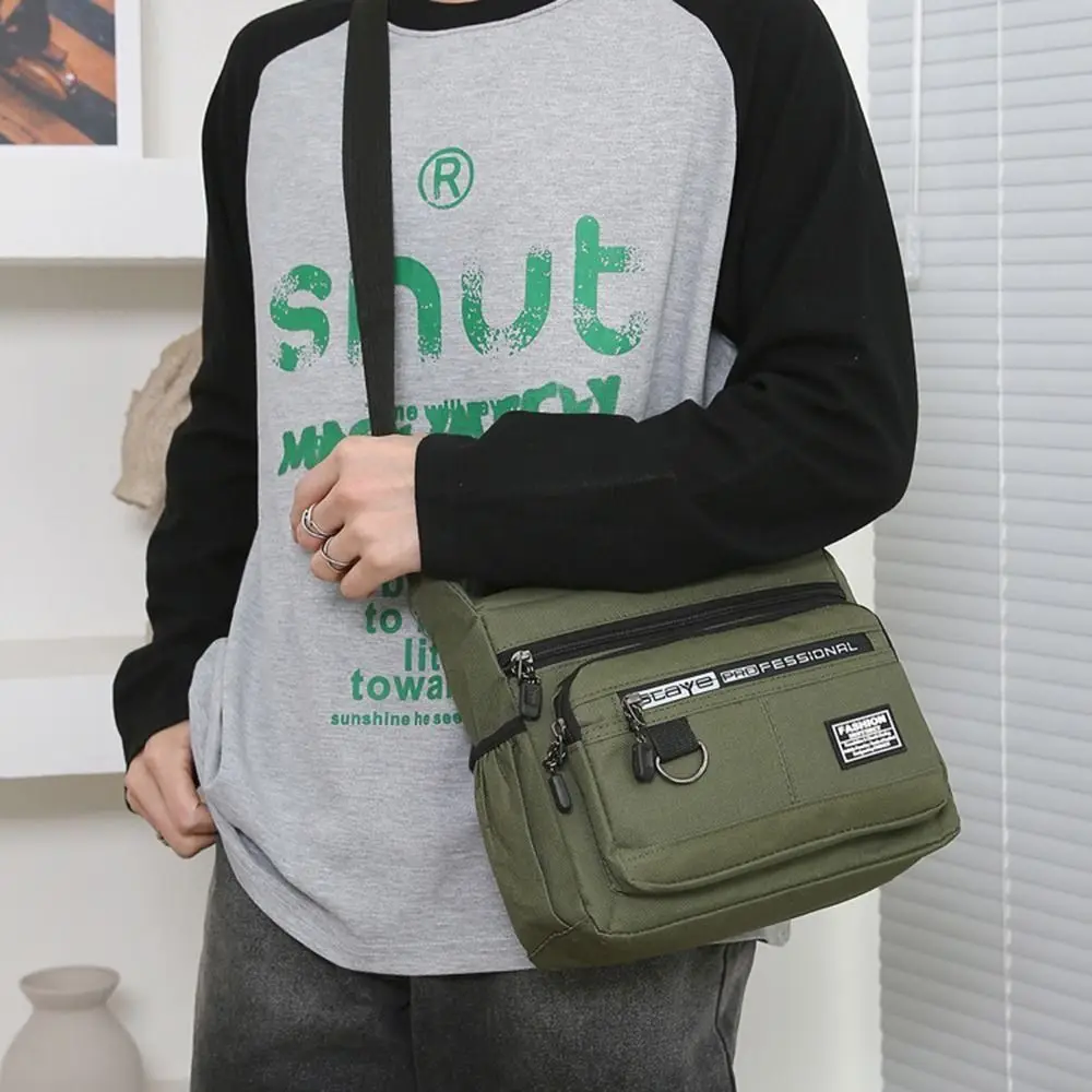 Water Resistant Shoulder Messenger Bag Crossbody Nylon Casual Crossbody Bag Multi Pockets with Water Bottle Holders