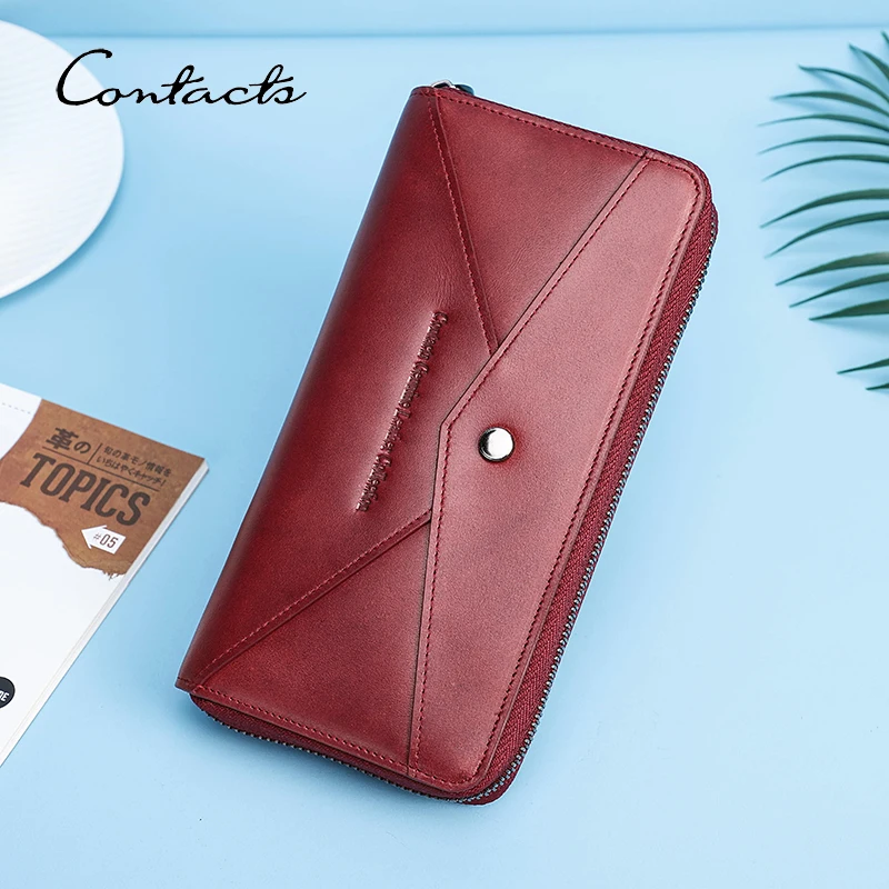 

CONTACT'S Genuine Leather Women Wallets Long Clutch Large Capacity Female Purse Zipper Card Holder Coin Pocket Girls Clutch Bags