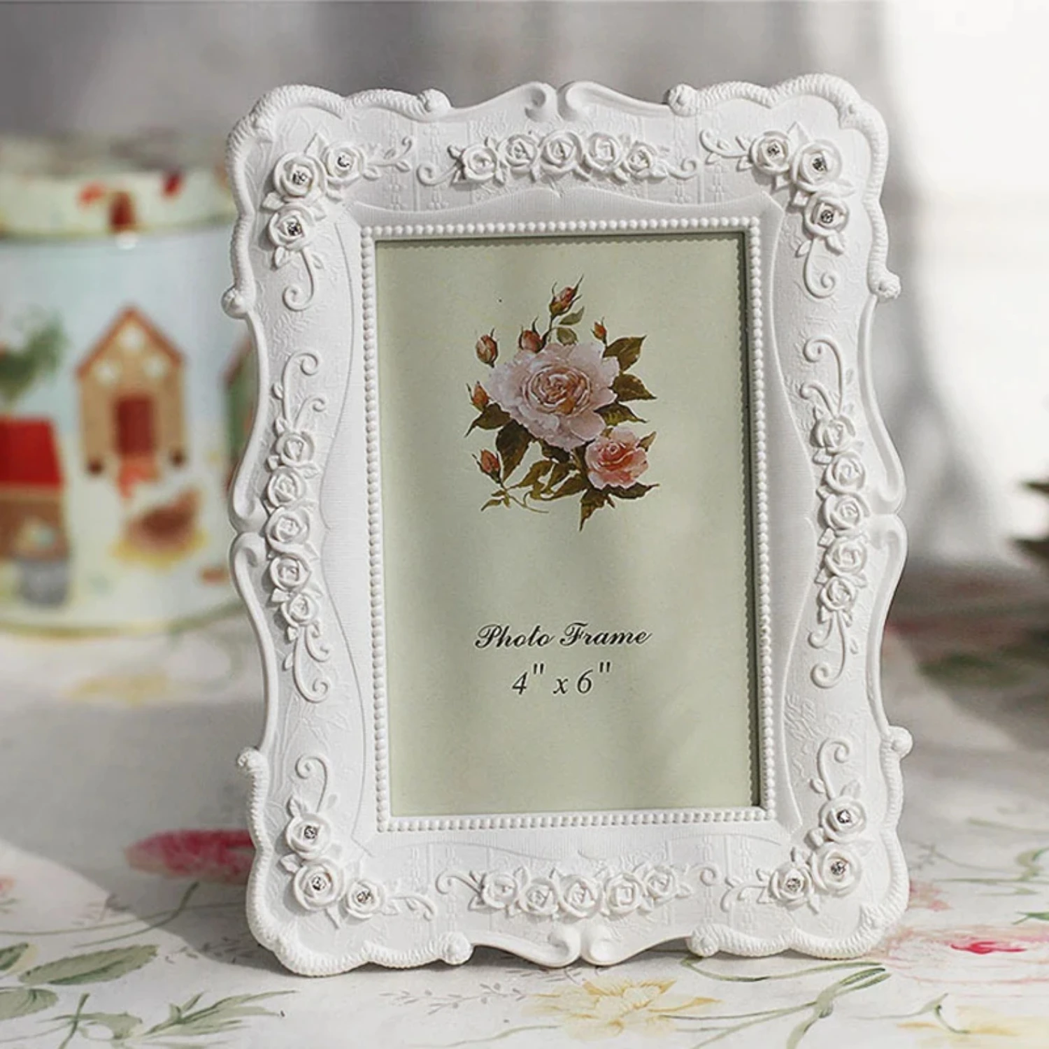 6/7/8inch  White Color Resin Rose Frame European Style Photo Holder Creative Desktop Ornaments   Wedding Decor Gift