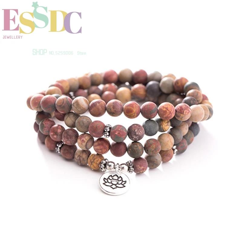 

Fashion New Natural 8mm Beaded Bracelet 108 Picasso Stone Lotus Pendant Necklaces for Men or Women Yoga Meditation Jewelry