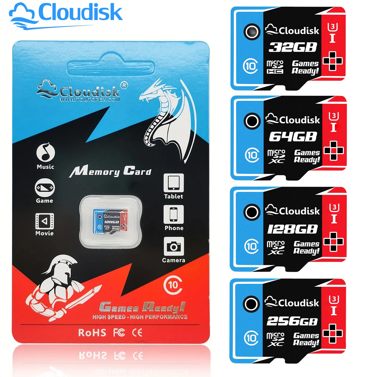 Cloudisk Jogos Pronto Cartões de Memória Microsd, U3 Cartão Micro SD, Mini Cartão TF, U1 Class10, 16GB, 8GB, 32GB, 64GB, 128GB, 4GB, U1