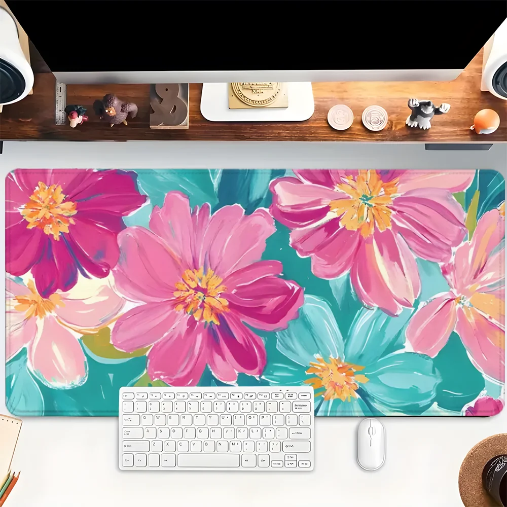 

Color Flowers Mouse Pad Cute XXL Gaming Mousepad Rubber Base with Stitched Edge Non-Slip Desk Pad Computer Desk Accessories