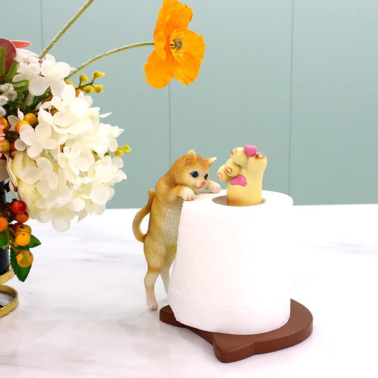 Cute Cat Paw Paper Towel Holder Funny Cat Dining Room Table Decor Rolled Paper Towel Kitchen Tissue Box Resin Crafts Home Decor