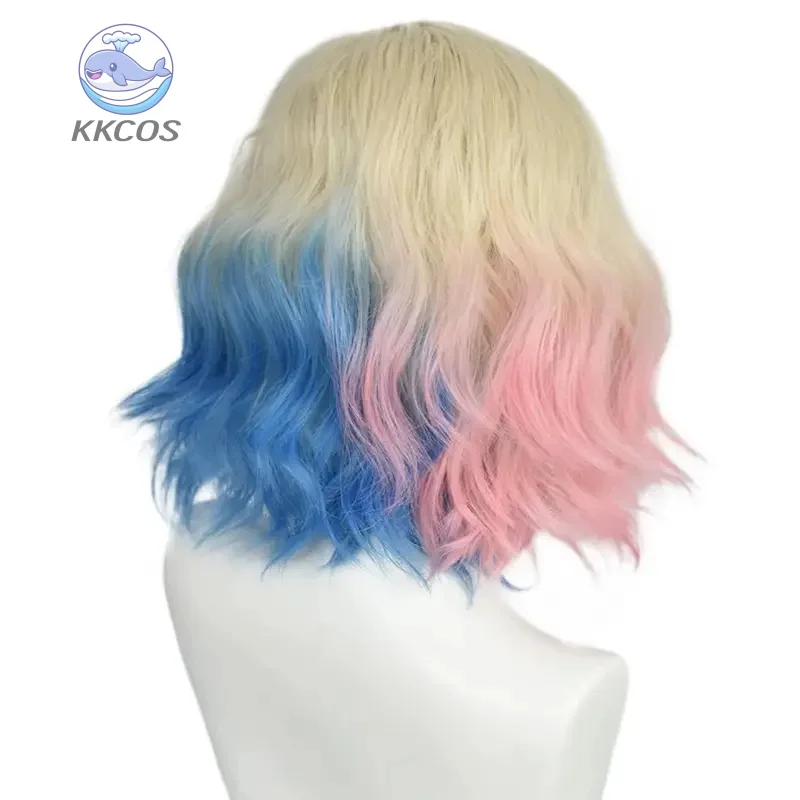 الأزرق والوردي شعر مستعار تأثيري النساء فتاة قصيرة شقراء مع شعر أومبير قصير الاصطناعية بوب موجة الشعر KKCos #2