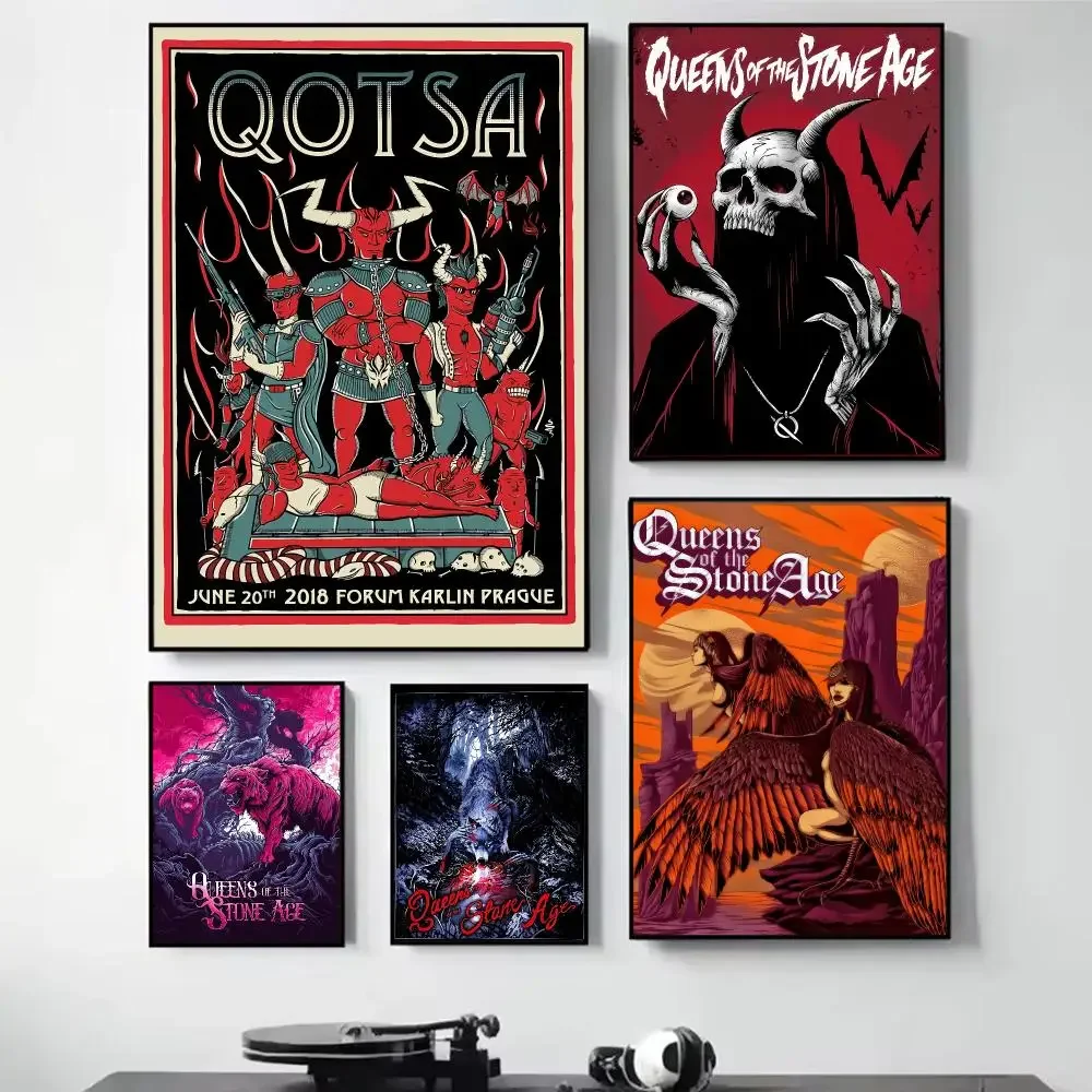 Q-Queens Of The Stone Age Silk Painting Calligraphy Self Adhesive Wall Art Waterproof Print For Bedroom Hallway Home Decor