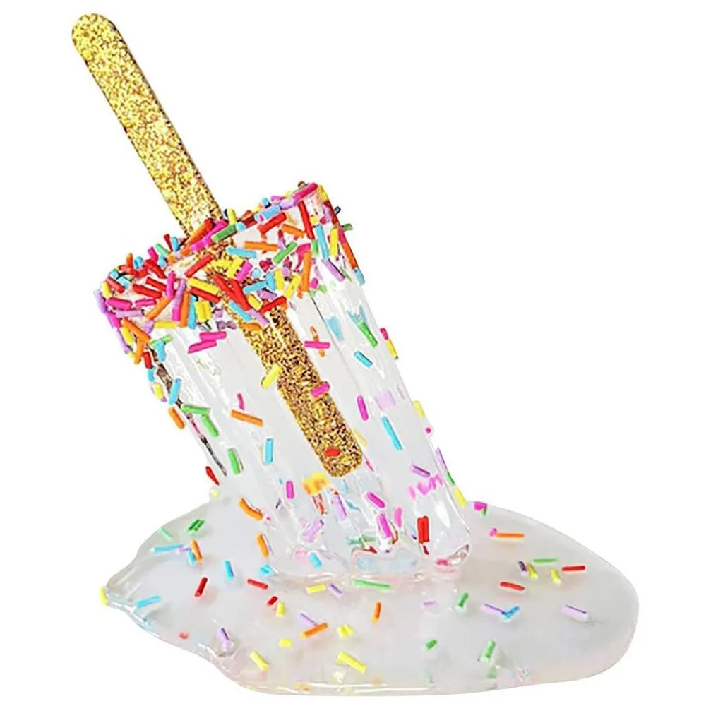 Resin Melting Popsicle Sculpture Glossy Finish Melting Effect Resin Popsicle Ornament Realistic Style Ice Cream Sculpture