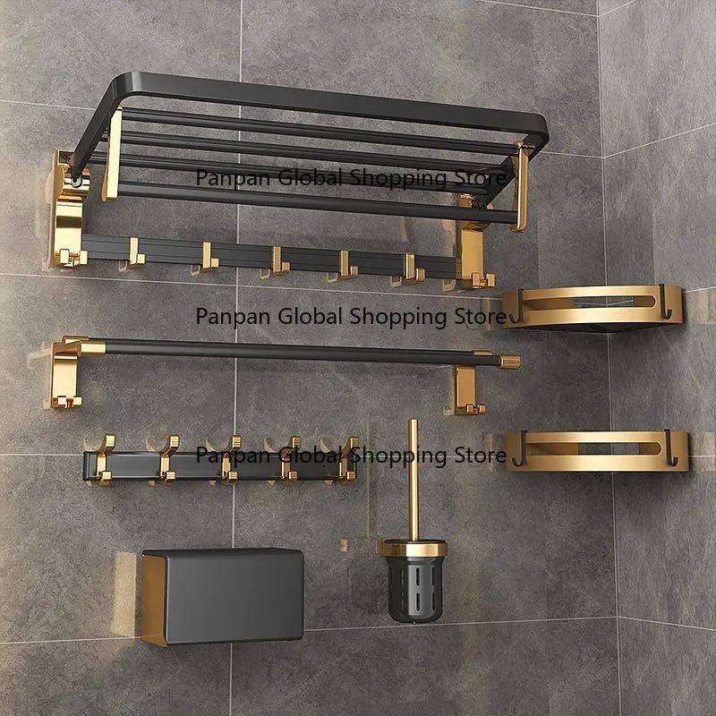 gold space aluminum bathroom rack non-punching light bathroom toilet toilet towel rack wall-mounted