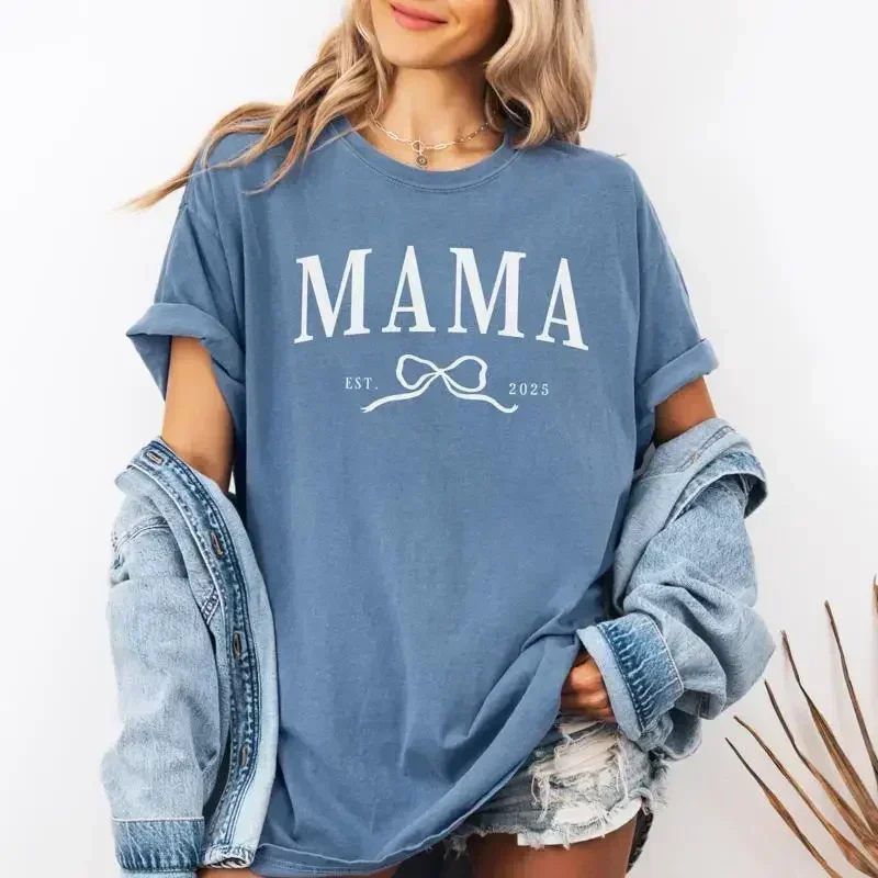 Custom Coquette Mama  T Shirt Est Year Mom'S Birthday Mothers Day Baby Shower For Expecting
