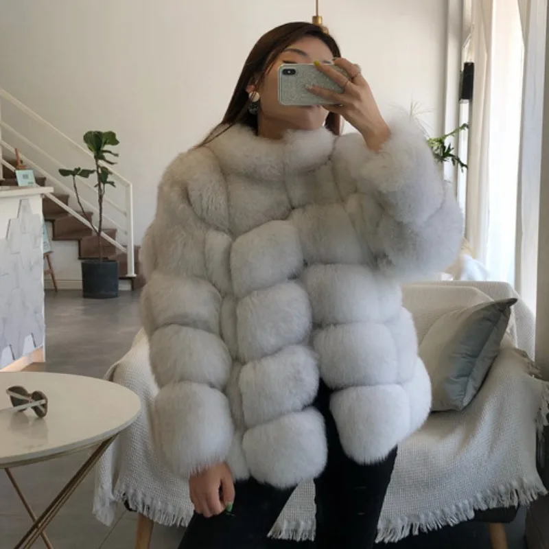 Winter New Women Faux Fur Coat Mid-Length Faux Fox Fur Outwear Fashion Thick Warm Outcoat Temperament Female Solid Color Jacket