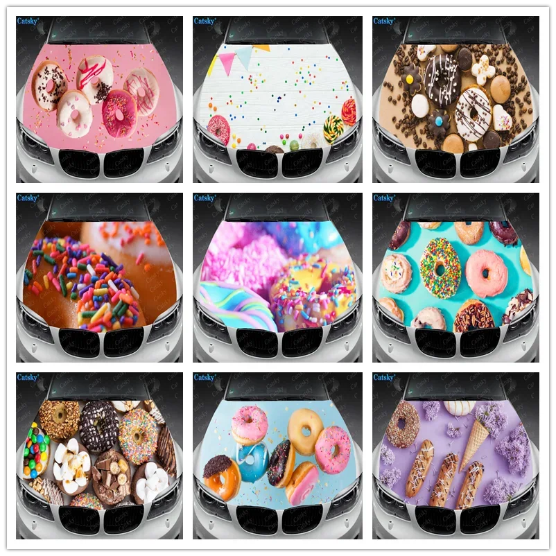 Food Doughnut Print Car Hood Vinyl Stickers Wrap Vinyl Film Engine Cover Decals Sticker Car Auto Hood Protection Film