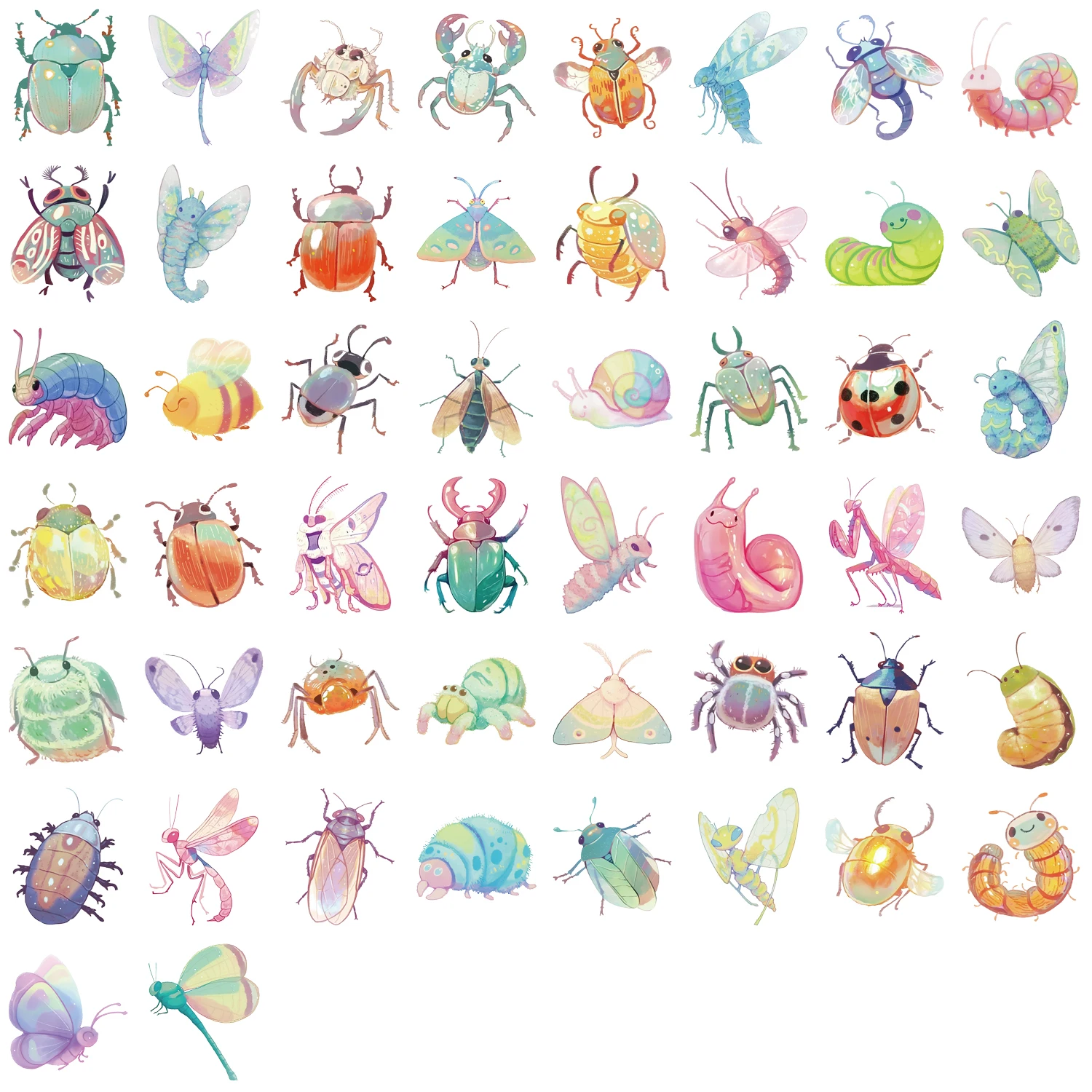 50 Stück süße bunte Käfer transparente Aufkleber Aufkleber Laptop Telefon Dekoration PET wasserdicht Aufkleber