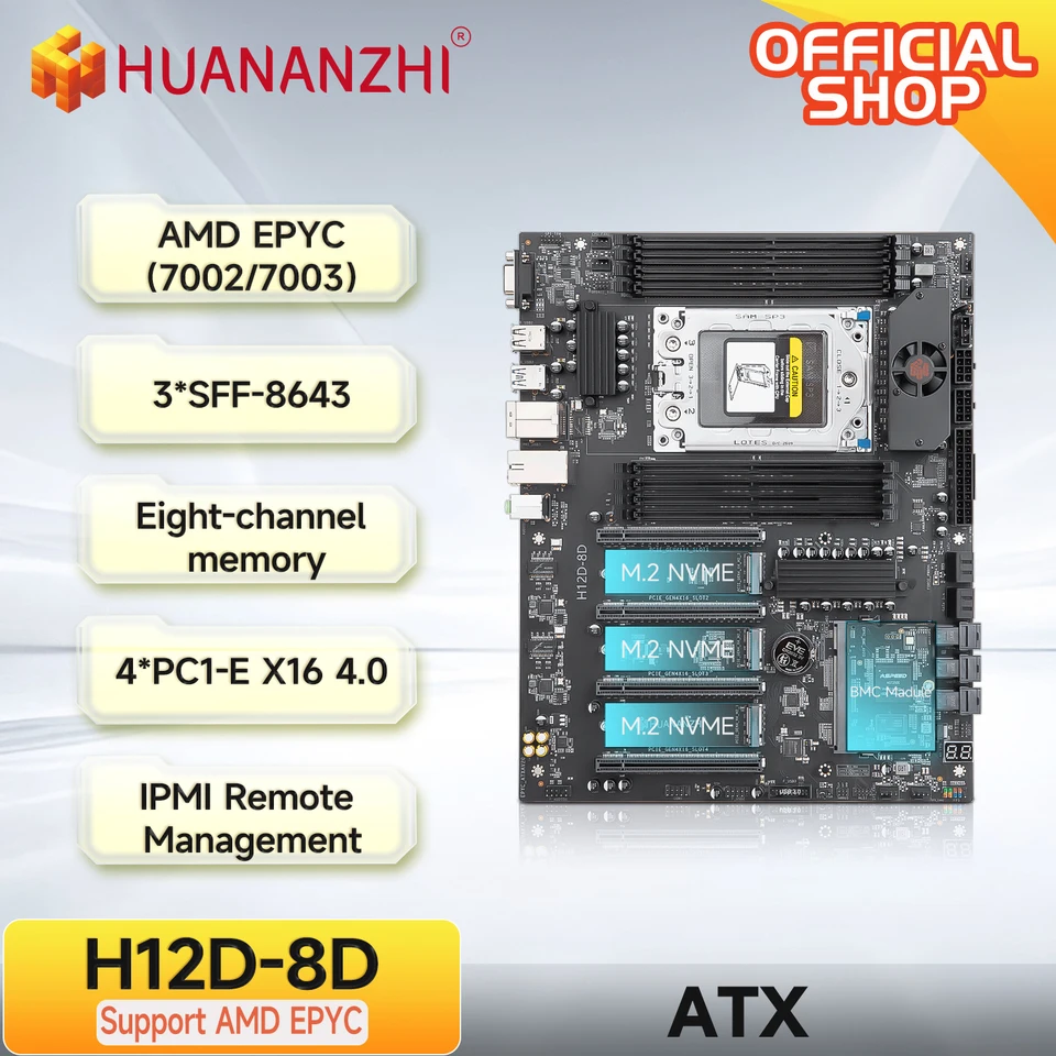 HUANANZHI H12D 8D AMD Motherboard support AMD EPYC 7002 7003 HUANANZHI H12D 8D AMD Motherboard support AMD EPYC 7002 7003