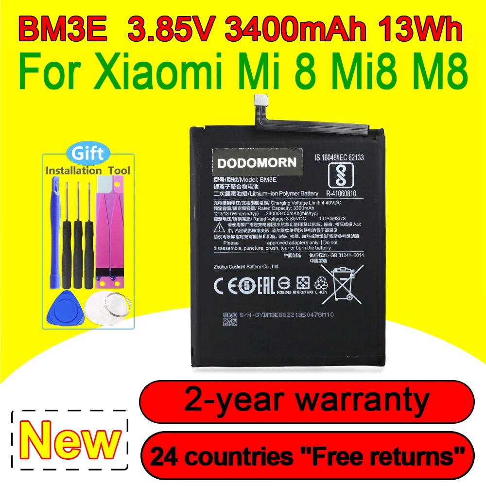 High Quality New BM3E 3300mAh Battery For Xiaomi Mi 8 Mi8 M8 Smartphone/Smart Mobile Phone Batterias With Free Tools