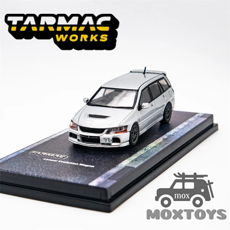 ターマックワークス-シルバーダイキャストモデルカー、ランサーエボリューションワゴン、1:64