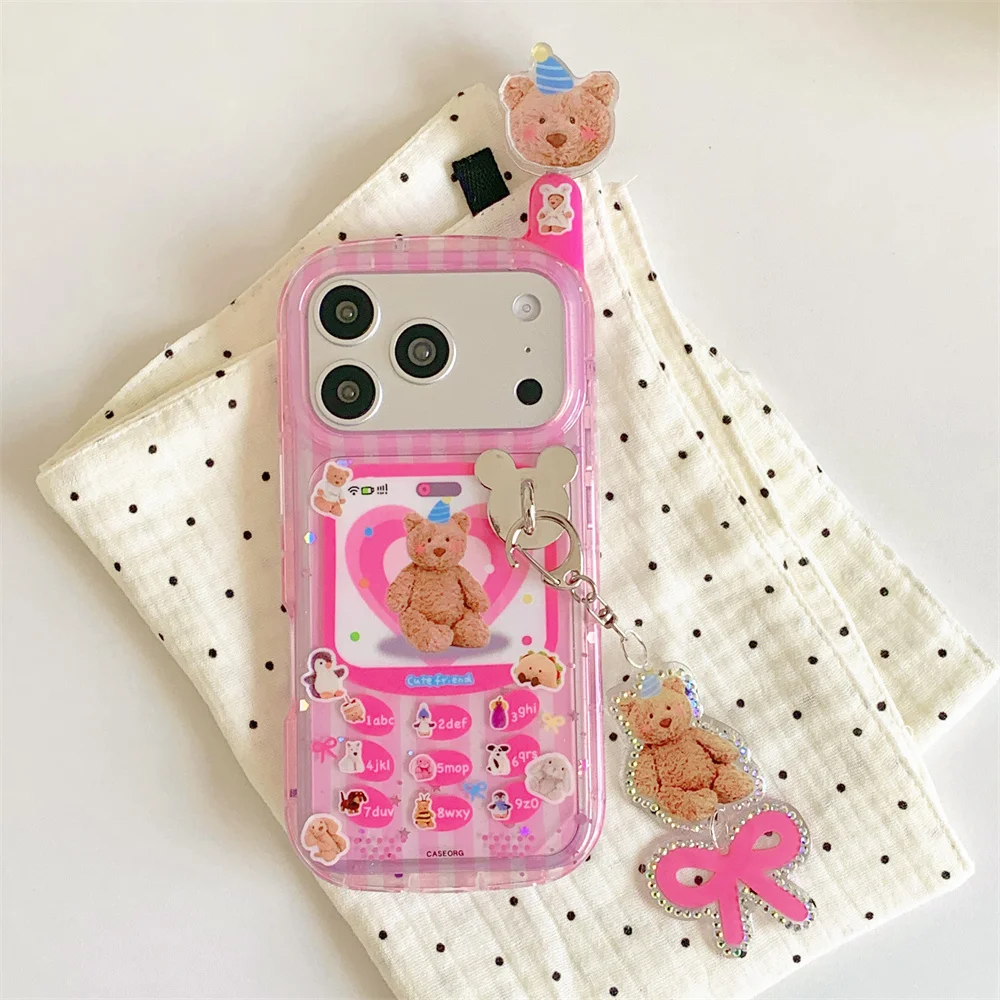 

Flash Diamond Bear Penguin 3D Mobile Phone Case Shockproof Case for iPhone 17 Pro 16 Max 13 14 15 Pro Max Fundas Cartoon Cases