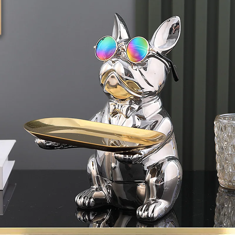 Creative Multifunctional Bulldog Tray Animal Statue Creative Decoration Living Room Bedroom