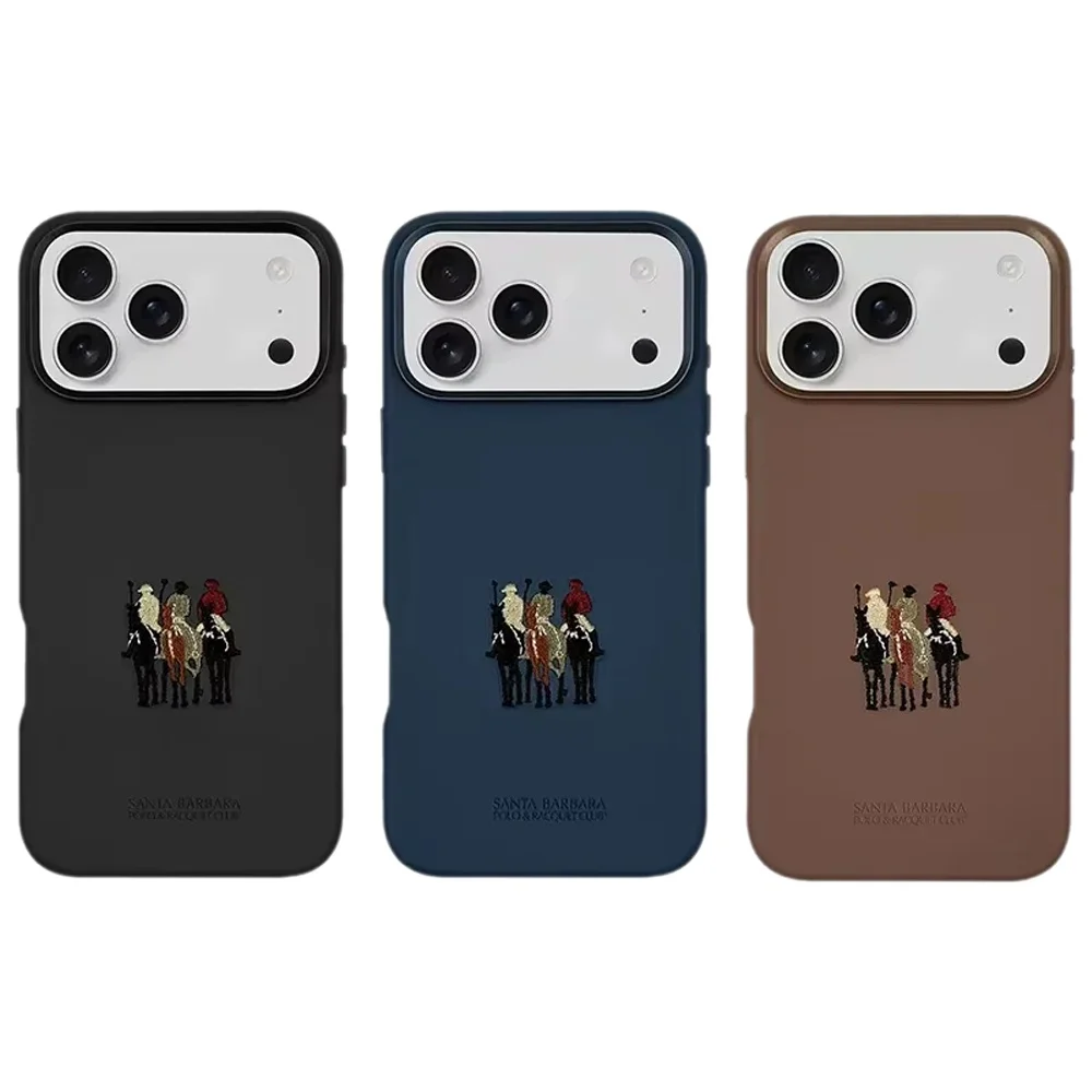 Skórzane etui z haftem na telefon iPhone 17 Pro Max, ochronna tylna obudowa na iPhone 17 Pro, czarne, niebieskie, szare, magnetyczne. — zdjęcie produktu 7