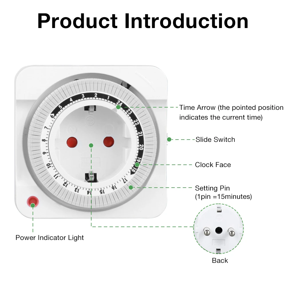 24-Stunden-Mechanische Timer-Steckdose EU-Stecker Programmierbarer Zeitschalter Steckdosen-Timer für Haushaltsgeräte Stromsparend – Detail 7