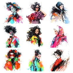 Fashion Pluralistic Girl Iron On Patches For Clothing DIY Washable Heat Transfer Colour Lady Thermal Sticker On Clothes Applique