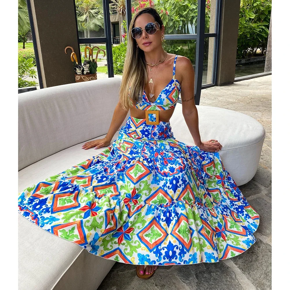 2024 New Cover Up Swimsuit Beach Dress Women Summer Ladies Print V Neck Crossover Tie Dress Bathing Suit Beach Wear Tunic