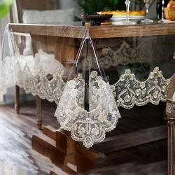 Tablecloths Waterproof PVC Transparent Soft Golden Table Cloth Lace Embroidered Oil-proof Table Cover Coffee Table Crystal Plate