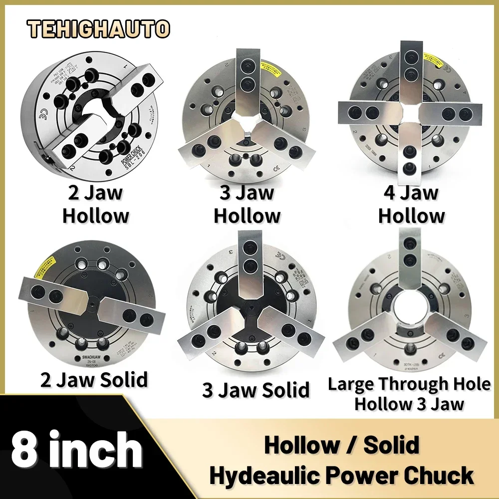 Hydraulic Chuck 8 Inch 210mm High Speed Oil Power Chuck Hollow/Through-Hole 2/3/4 Jaws Chuck for High-Speed CNC Turning Chuck