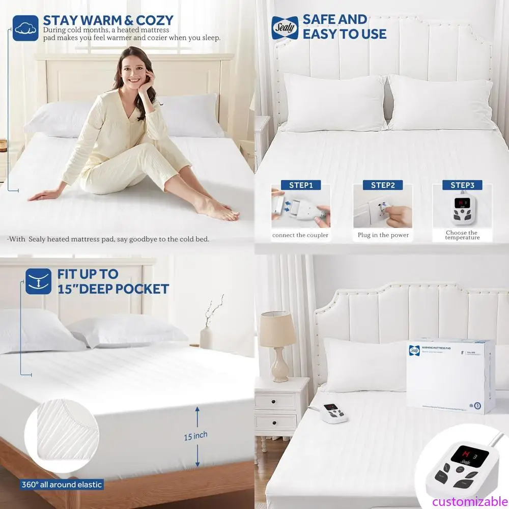 

Полноразмерный наматрасник Sealy с подогревом и 10 настройками температуры | Электрический подогреватель кровати 54x75 | Автоматическое отключение 1-9 часов
