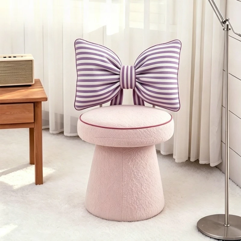 French light luxury striped makeup stool bow household bedroom dresser special low stool Internet celebrity rotating dressing