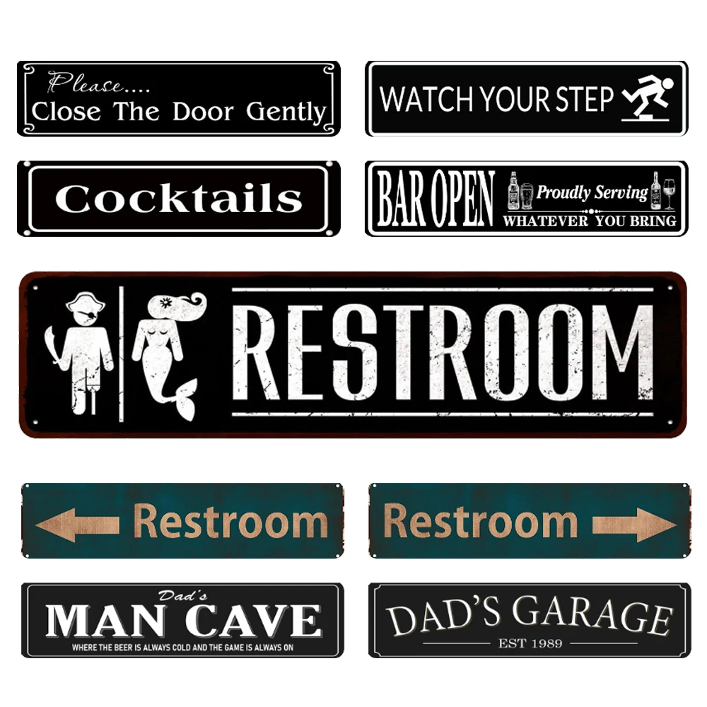 Retro Barber Shop Road Sign, Funny Coffee Bar Wall Poster, 16x4inches, Restroom Tin Sign, Outdoor Decor, Street Tin Signs, WY302