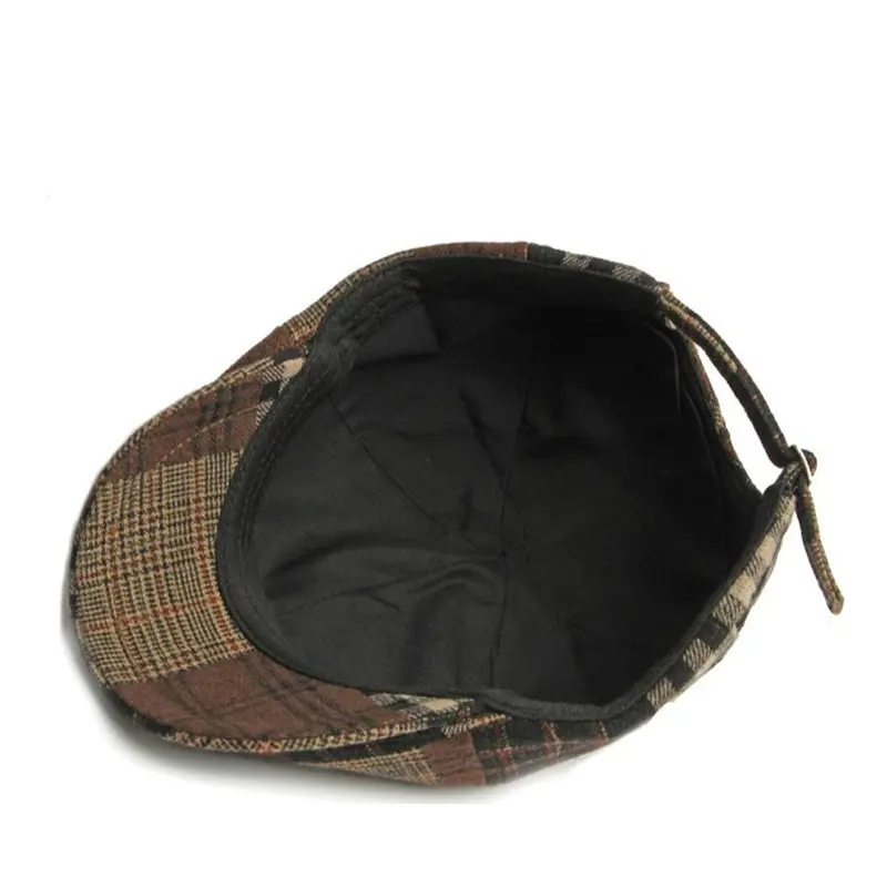 2024 Four Seasons Polyester Plaid Warm Newsboy Caps Flat Peaked Cap Men and Women Painter Beret Hats 122