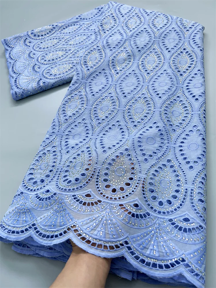 2024 High Quality Swiss Voile Cotton Lace Fabric For Women Wedding Elegant Party Dress Egyptian Cotton Lace with Sequins TY3850
