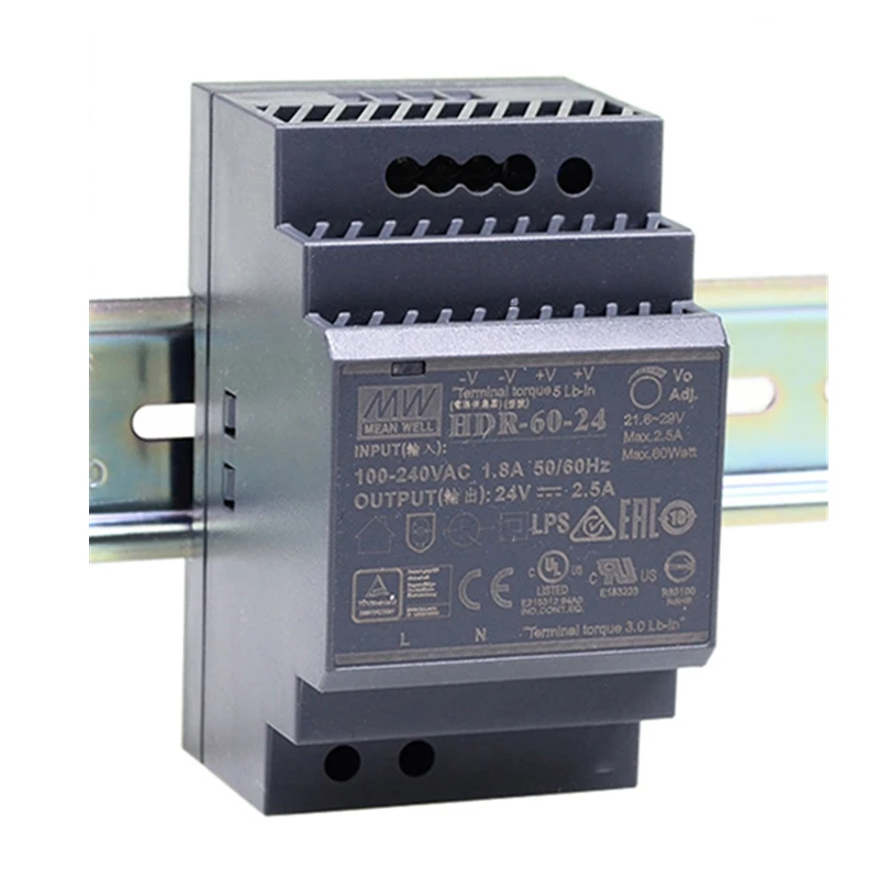 MEAN WELL Slim DIN Rail 60W Power Supply 5V 12V 24V 48V HDR-60-5 HDR-60-12 HDR-60-15 HDR-60-24 HDR-60-48