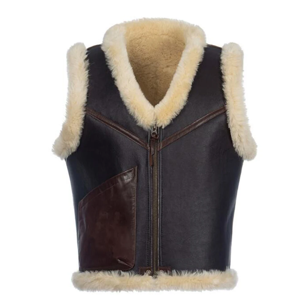 

Denny&Dora Men's Shearling Vest C3 Flight Jacket Thick Warm Winter Sheepskin Vest