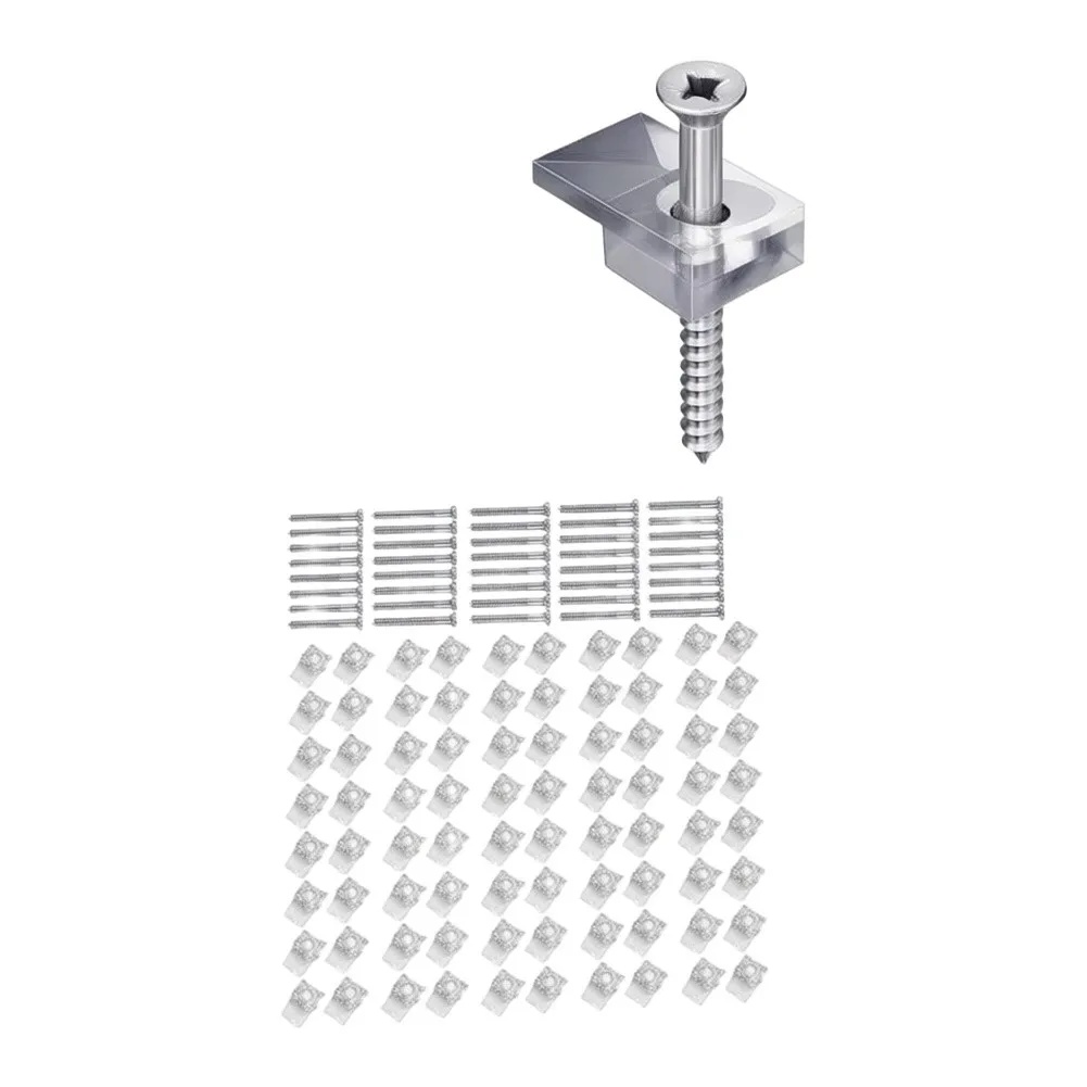 Transparent Glass Clamp Set for Securing Mirrors and Glass Panels on Walls Cabinets and Interior Display Units