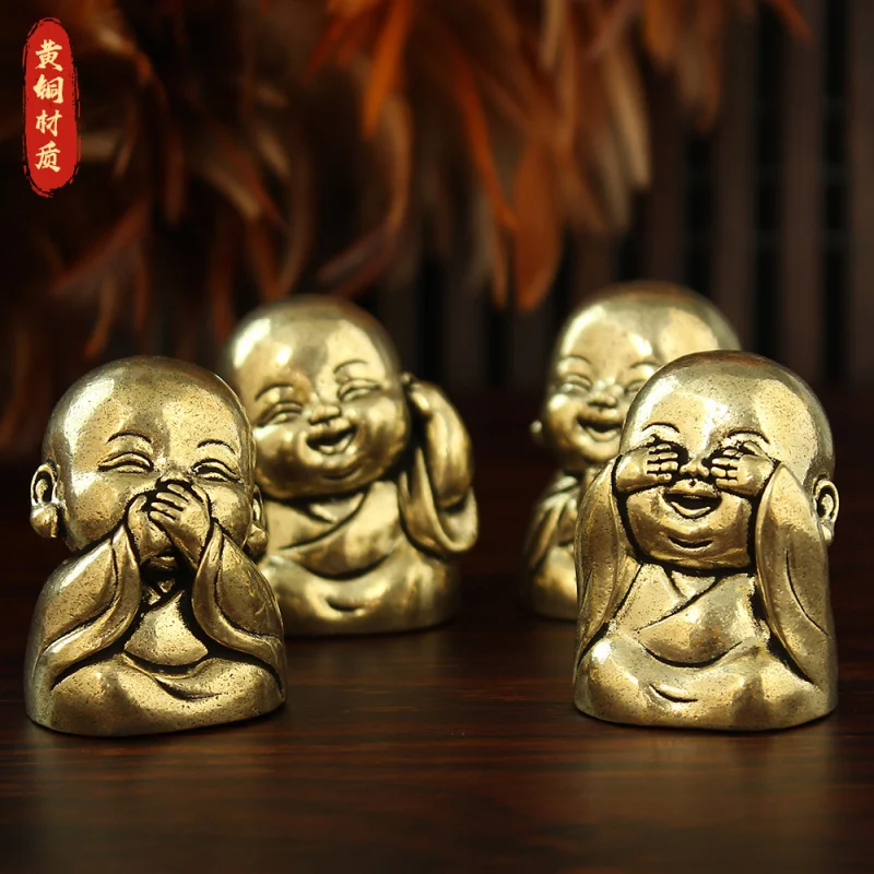 

New Four Little Monks Desktop Zen Copper Ornament Micro Landscape Chinese Retro Brass Decoration Gift