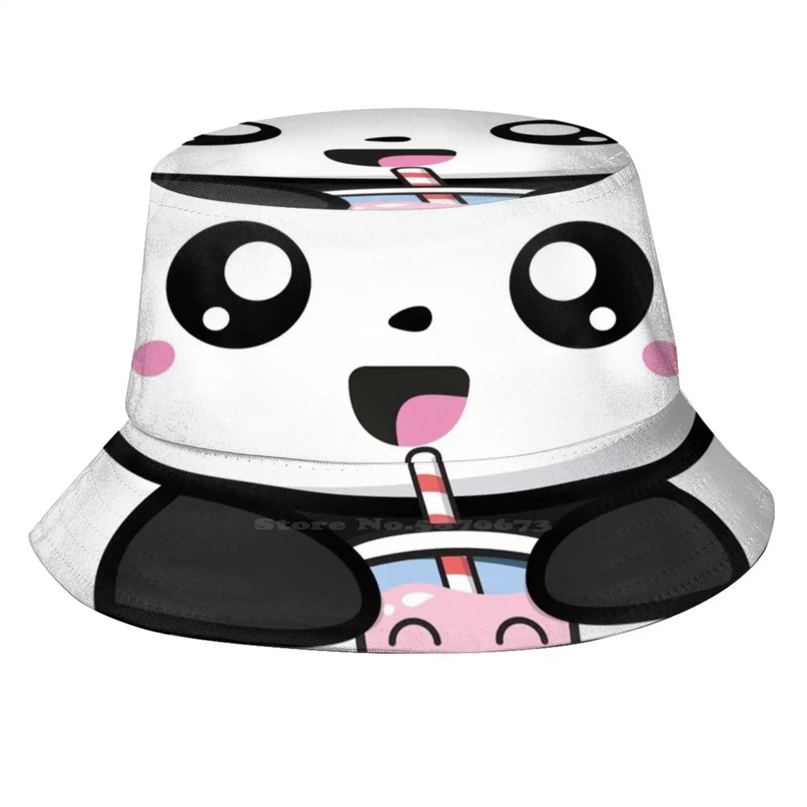 Panda Boba Kawaii Bubble Tea Uv Protection Foldable Bucket Hats Women Men Pandabear Animal Kawaii Cute Bubbletea