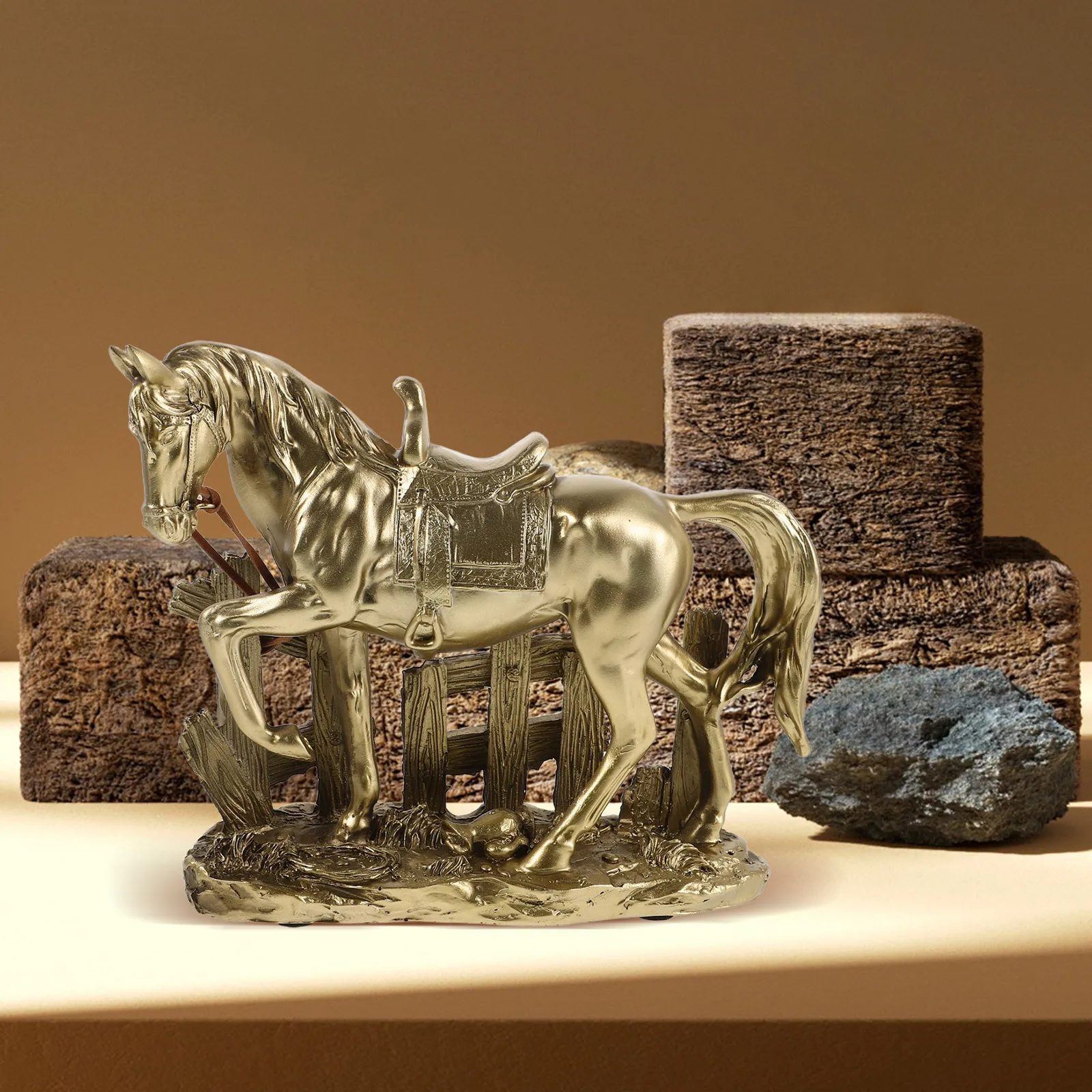 

Gold Resin Standing Horse Statue Luxury Home Display Decorative Sculpture Living Room Tabletop Modern Horse Ornament